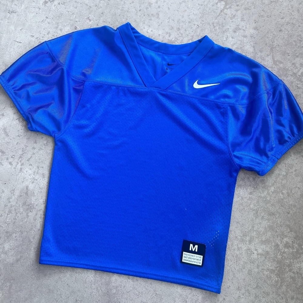 Nike Blue Jersey with Swoosh Logo and Crew Neck